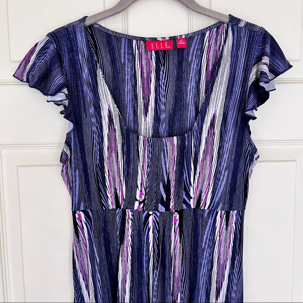 🌸3/$25 ELLE Purple & White Stripe Fit Empire Waist Lightweight Summer Dress - Picture 2 of 12